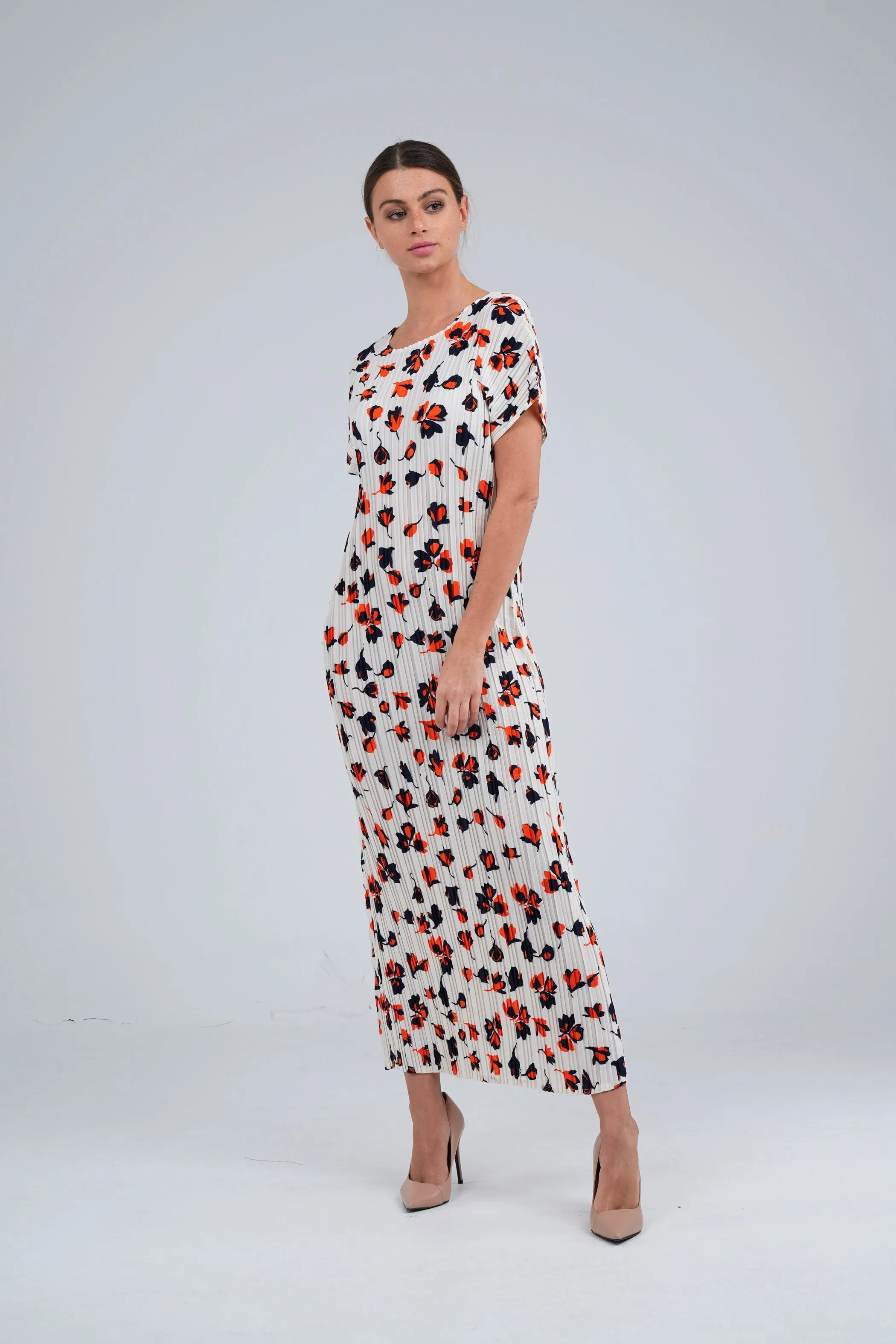 Doreen Pleated Cap Sleeve Floral Dress