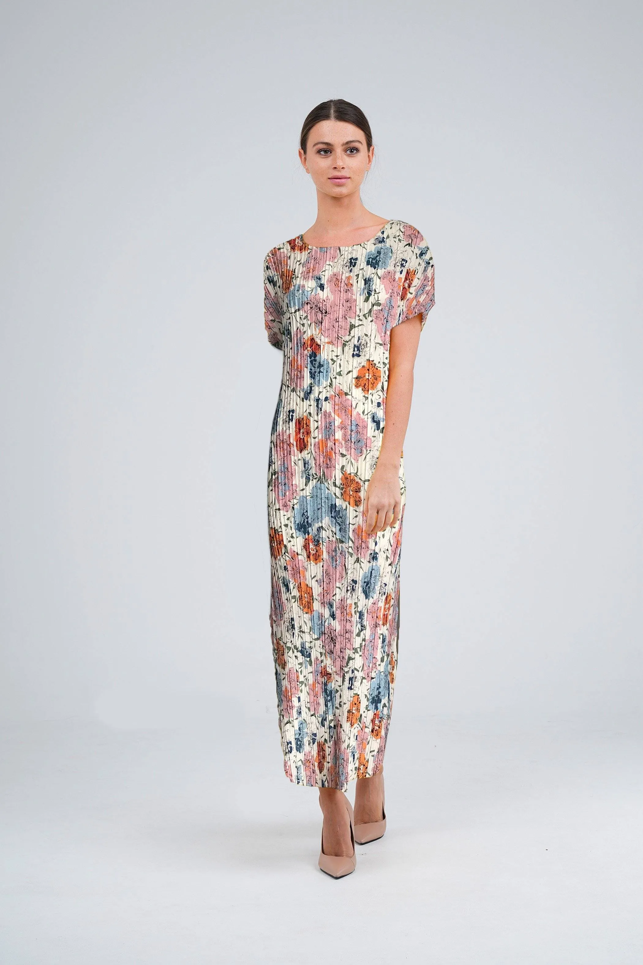 Doreen Pleated Cap Sleeve Floral Dress