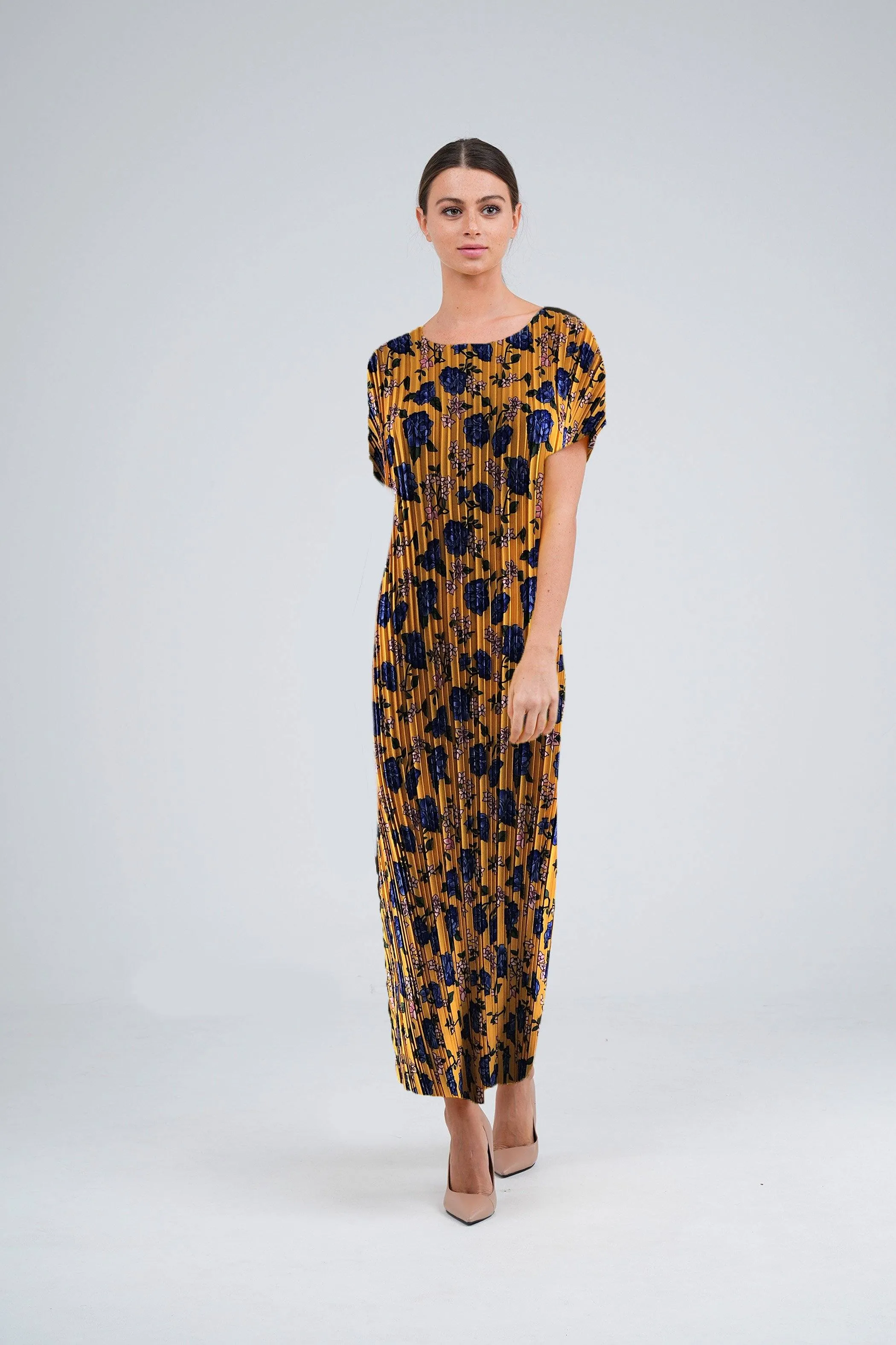 Doreen Pleated Cap Sleeve Floral Dress