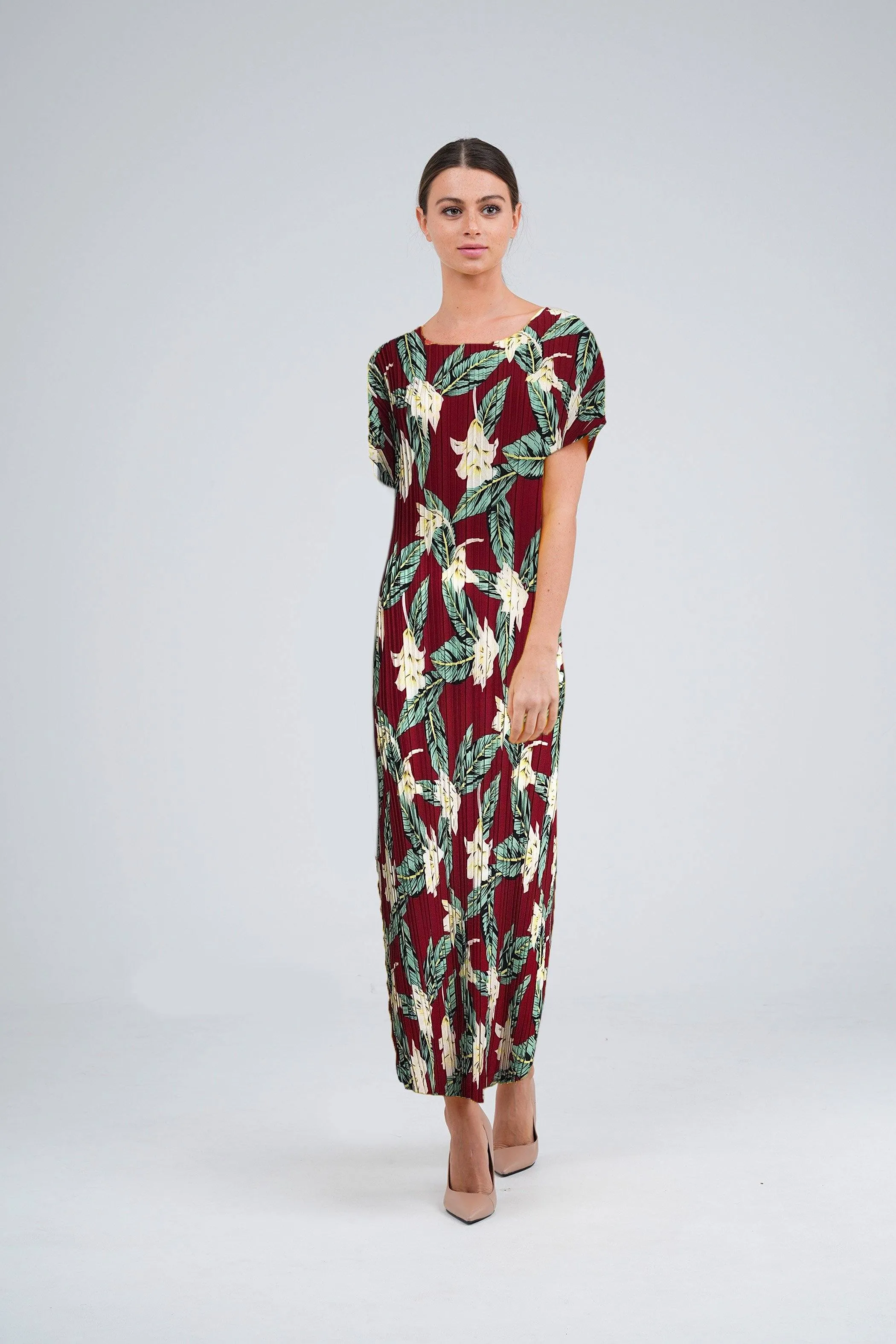 Doreen Pleated Cap Sleeve Floral Dress