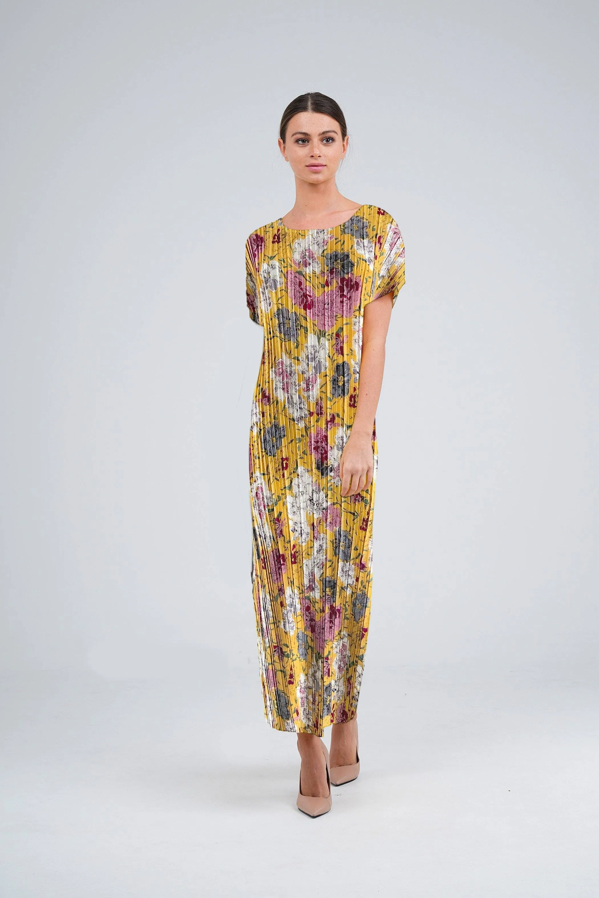 Doreen Pleated Cap Sleeve Floral Dress