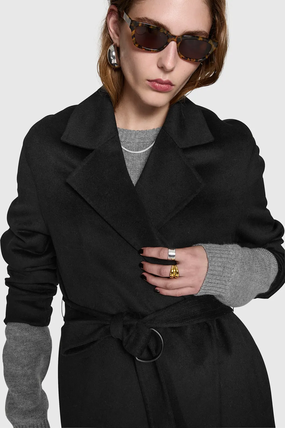 Double Face Wool Belted Wrap Coat