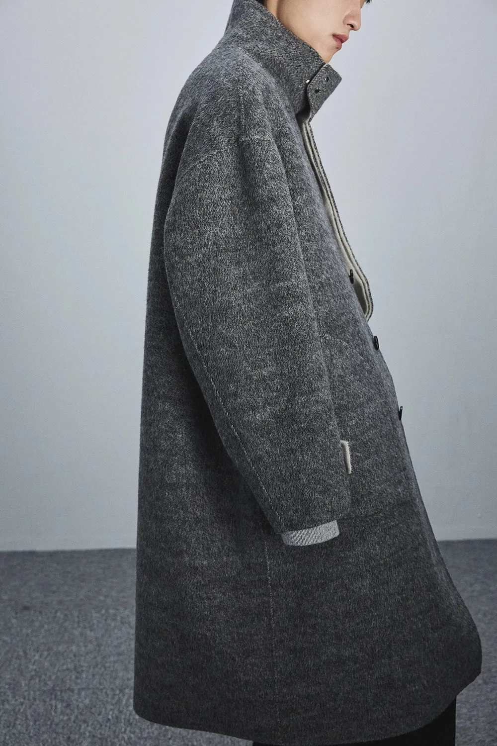 Double-Faced Two-Tone High Neck Handcrafted Coat