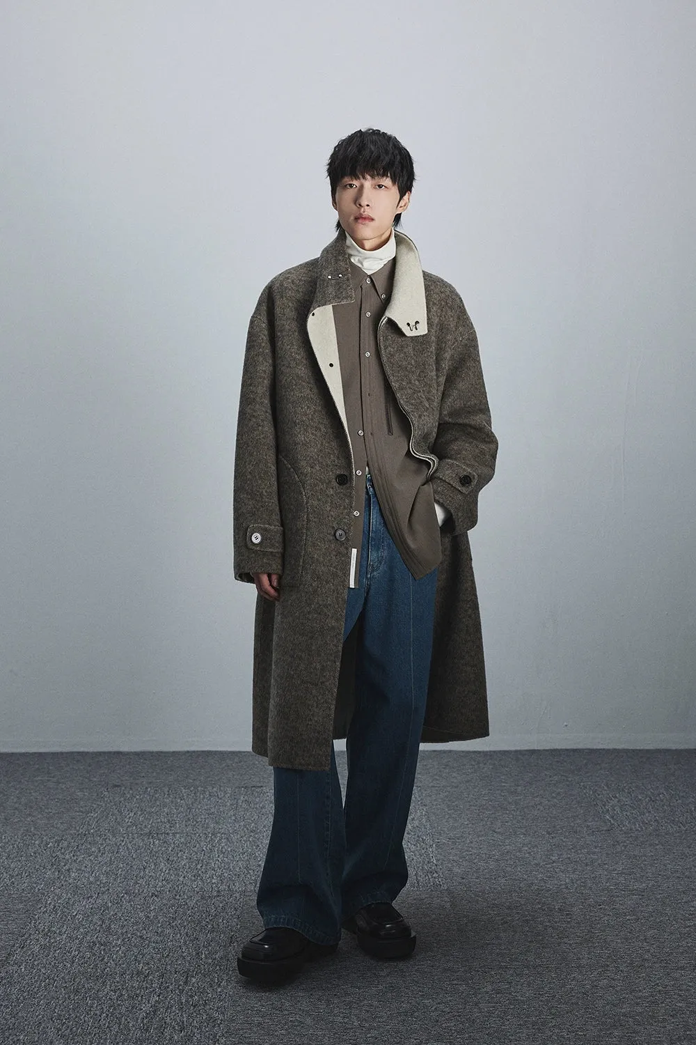 Double-Faced Two-Tone High Neck Handcrafted Coat