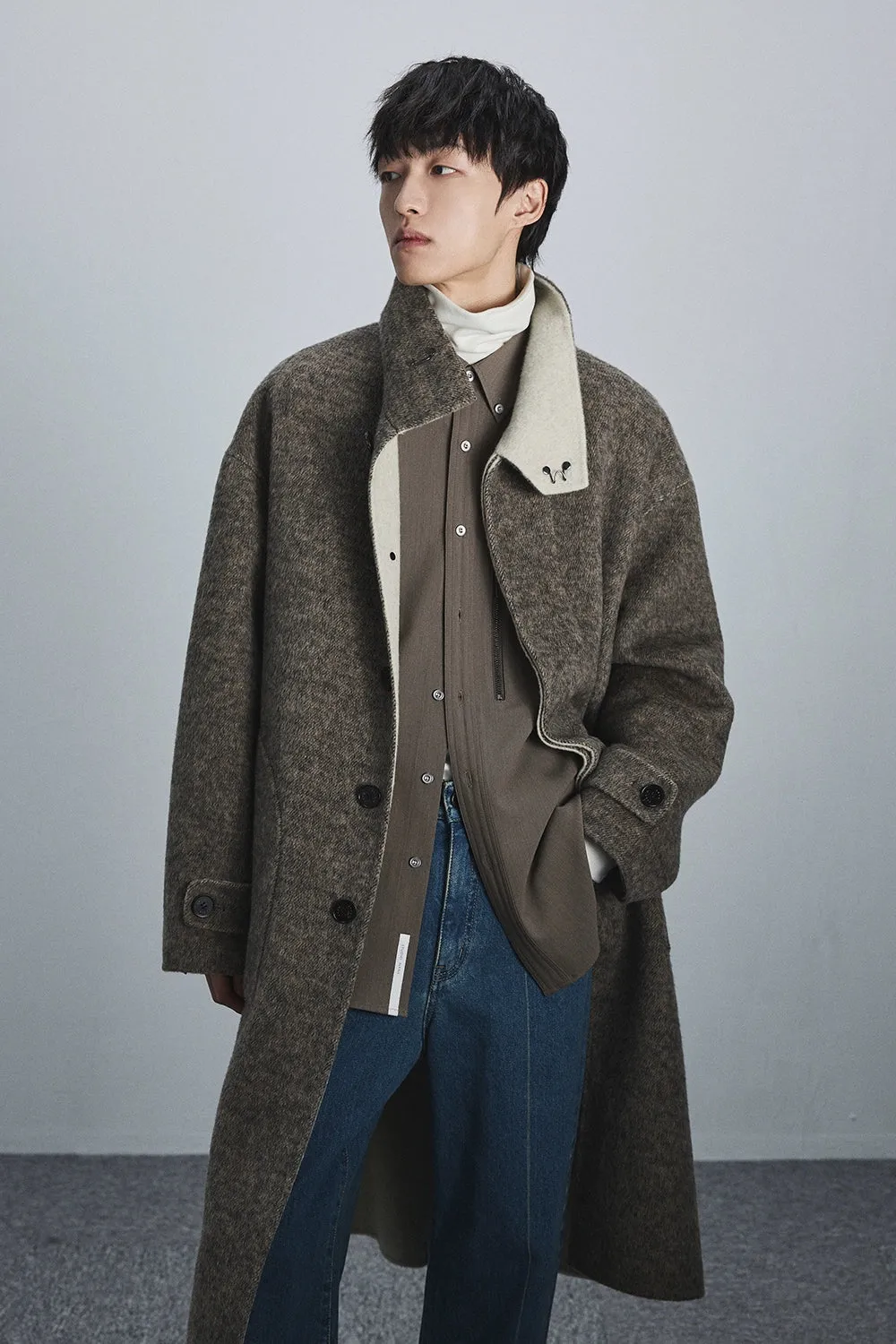 Double-Faced Two-Tone High Neck Handcrafted Coat