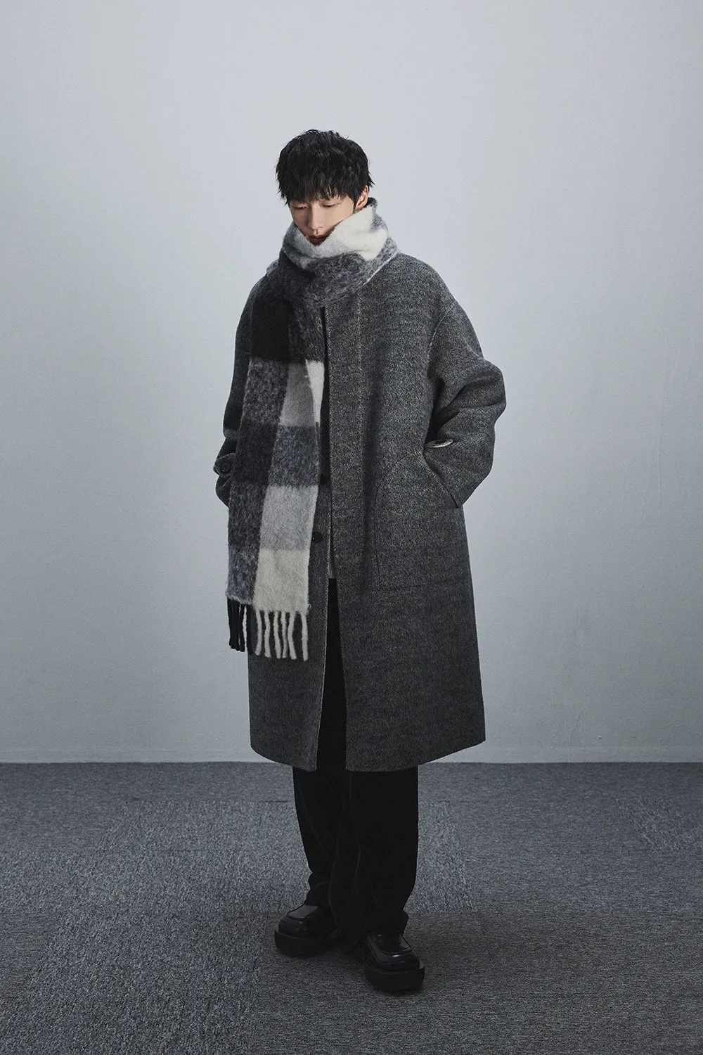 Double-Faced Two-Tone High Neck Handcrafted Coat