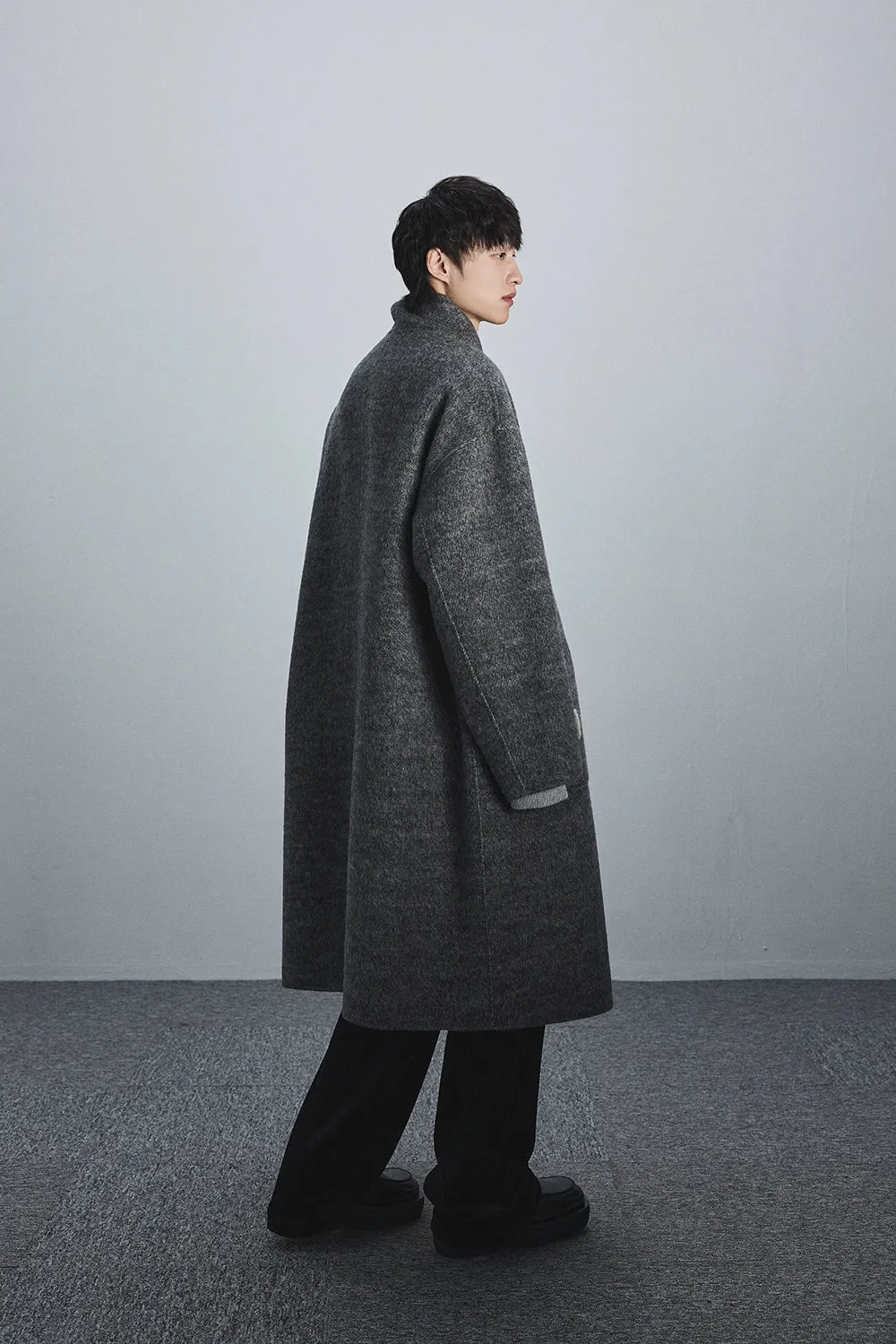 Double-Faced Two-Tone High Neck Handcrafted Coat