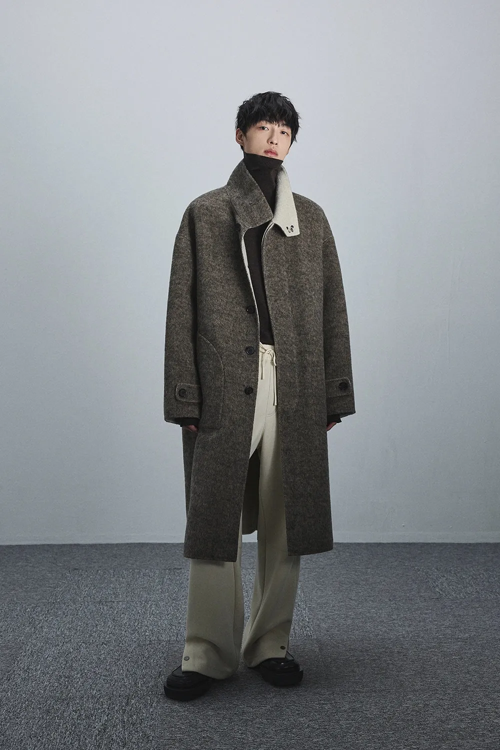 Double-Faced Two-Tone High Neck Handcrafted Coat