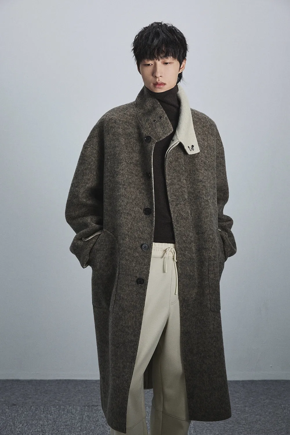 Double-Faced Two-Tone High Neck Handcrafted Coat