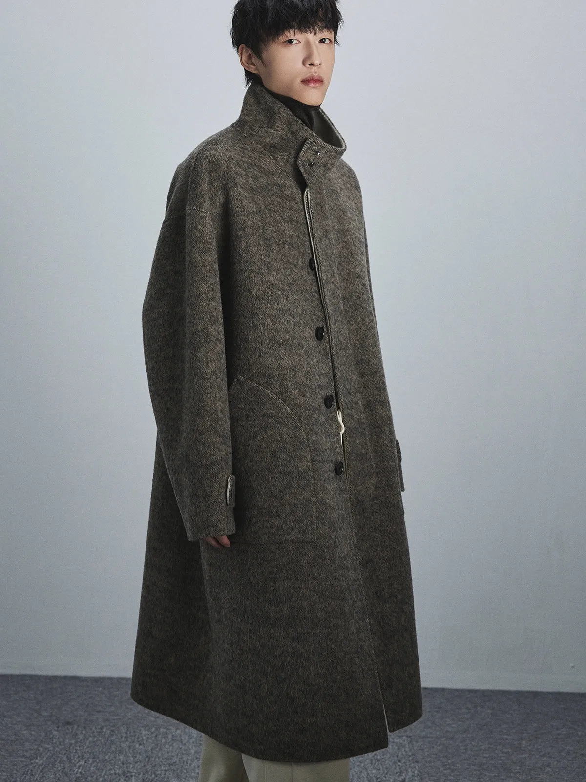 Double-Faced Two-Tone High Neck Handcrafted Coat