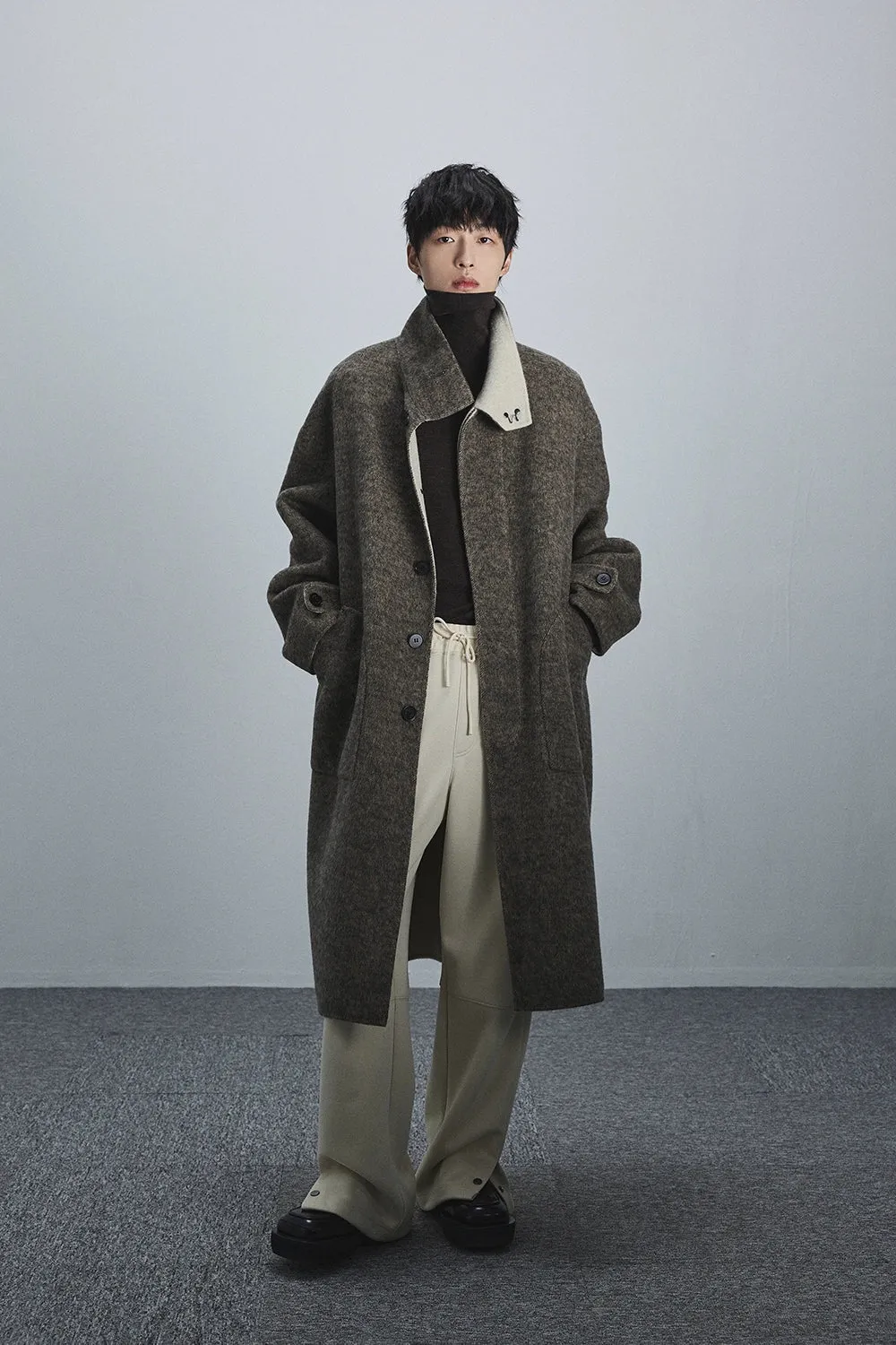 Double-Faced Two-Tone High Neck Handcrafted Coat