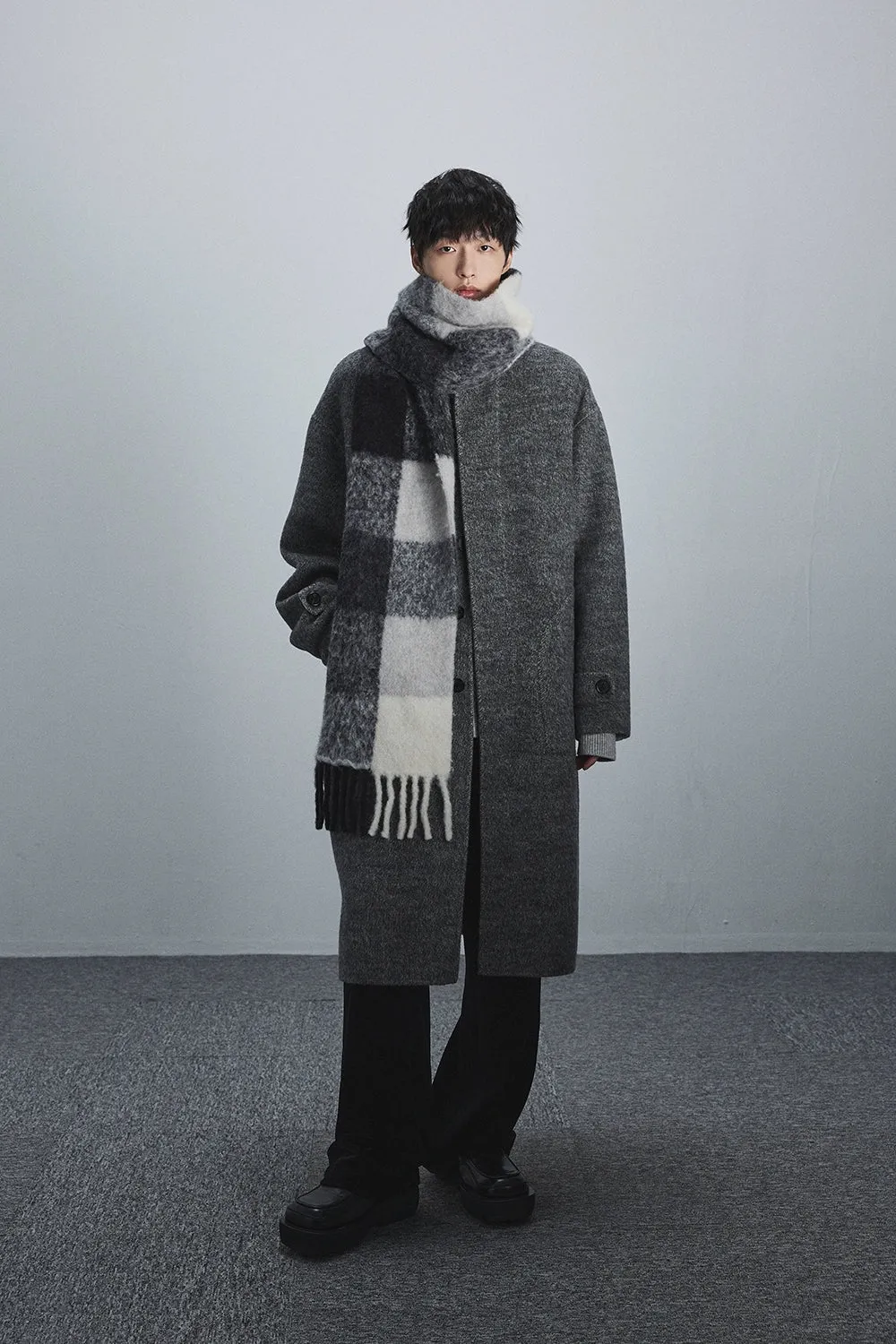 Double-Faced Two-Tone High Neck Handcrafted Coat