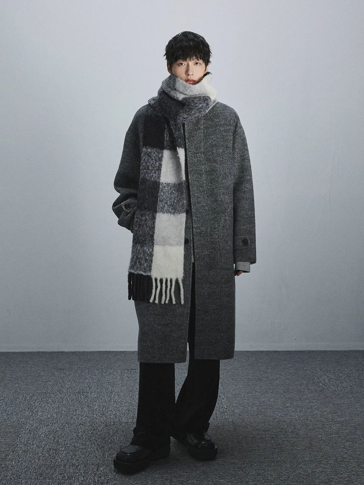 Double-Faced Two-Tone High Neck Handcrafted Coat