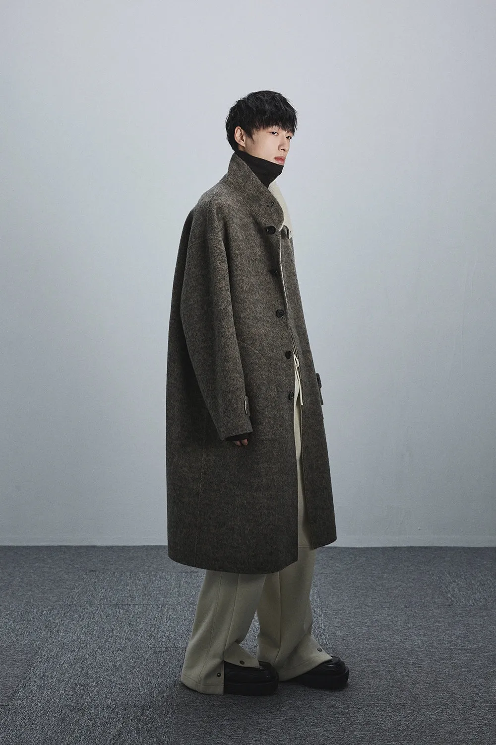 Double-Faced Two-Tone High Neck Handcrafted Coat