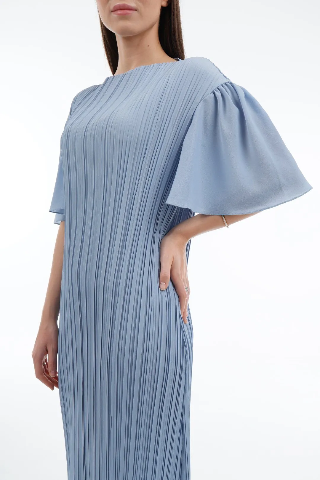 Duffin Pleated Dress With Flared Sleeves