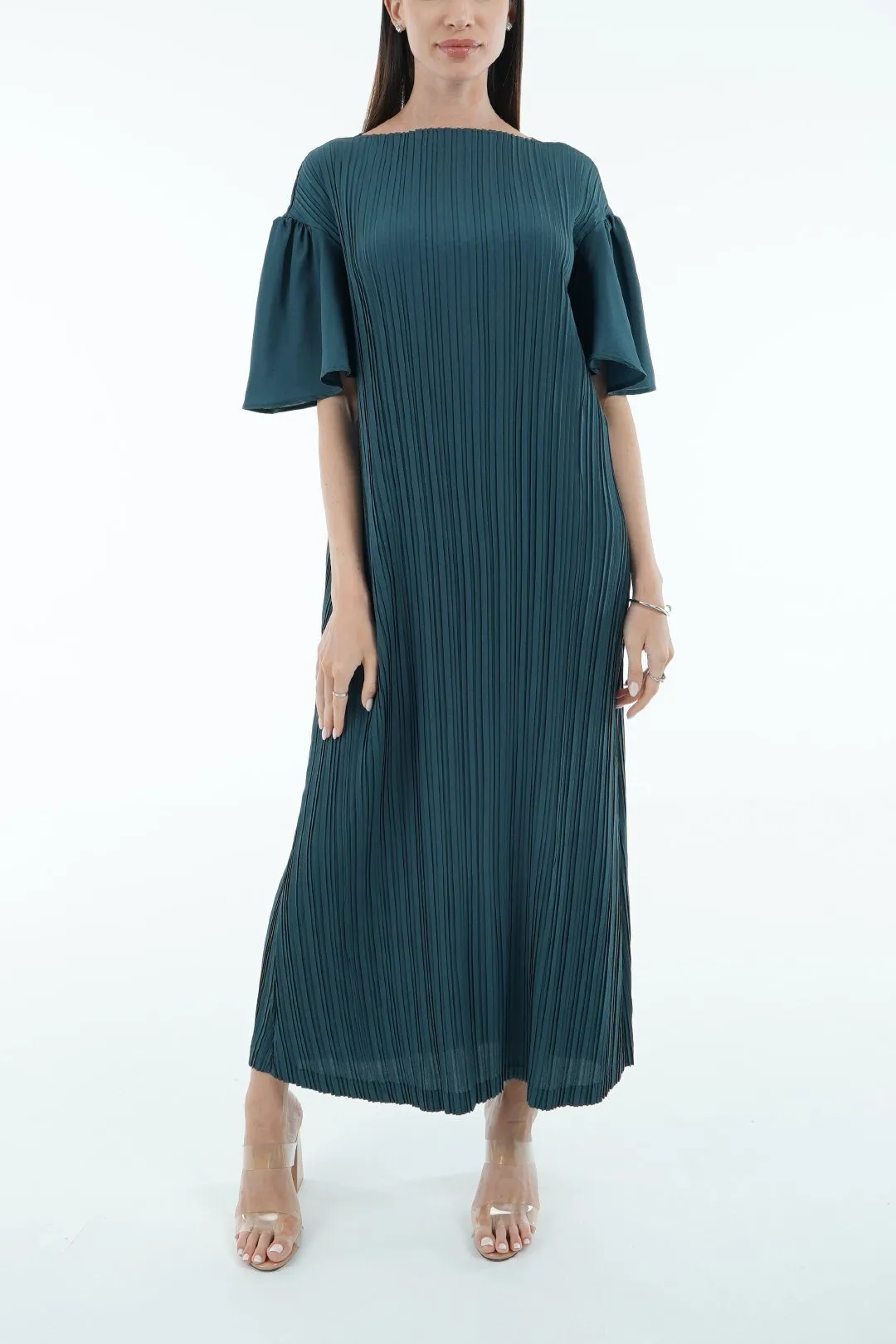 Duffin Pleated Dress With Flared Sleeves