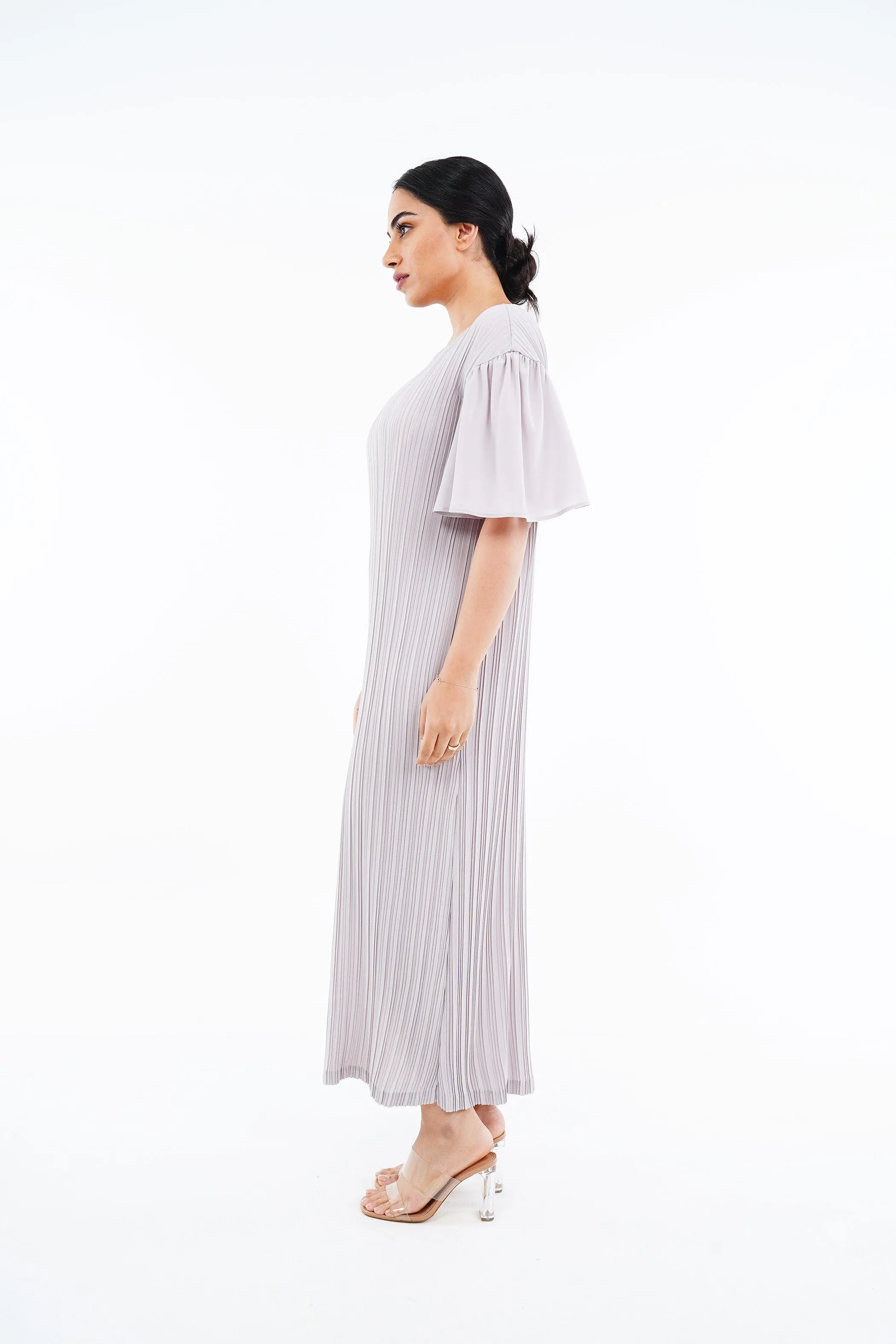 Duffin Pleated Dress With Flared Sleeves