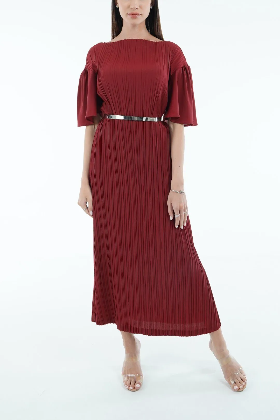 Duffin Pleated Dress With Flared Sleeves