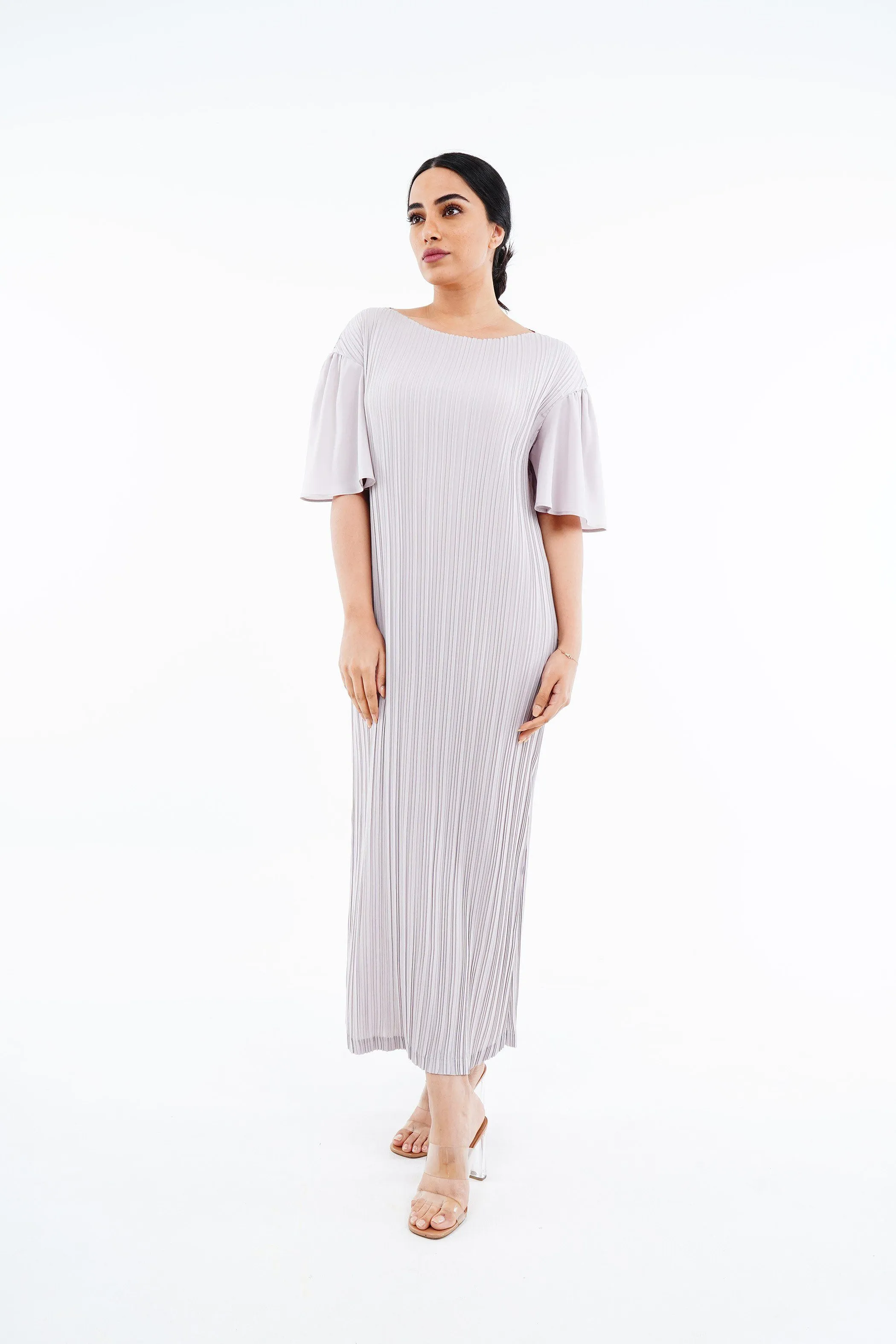 Duffin Pleated Dress With Flared Sleeves