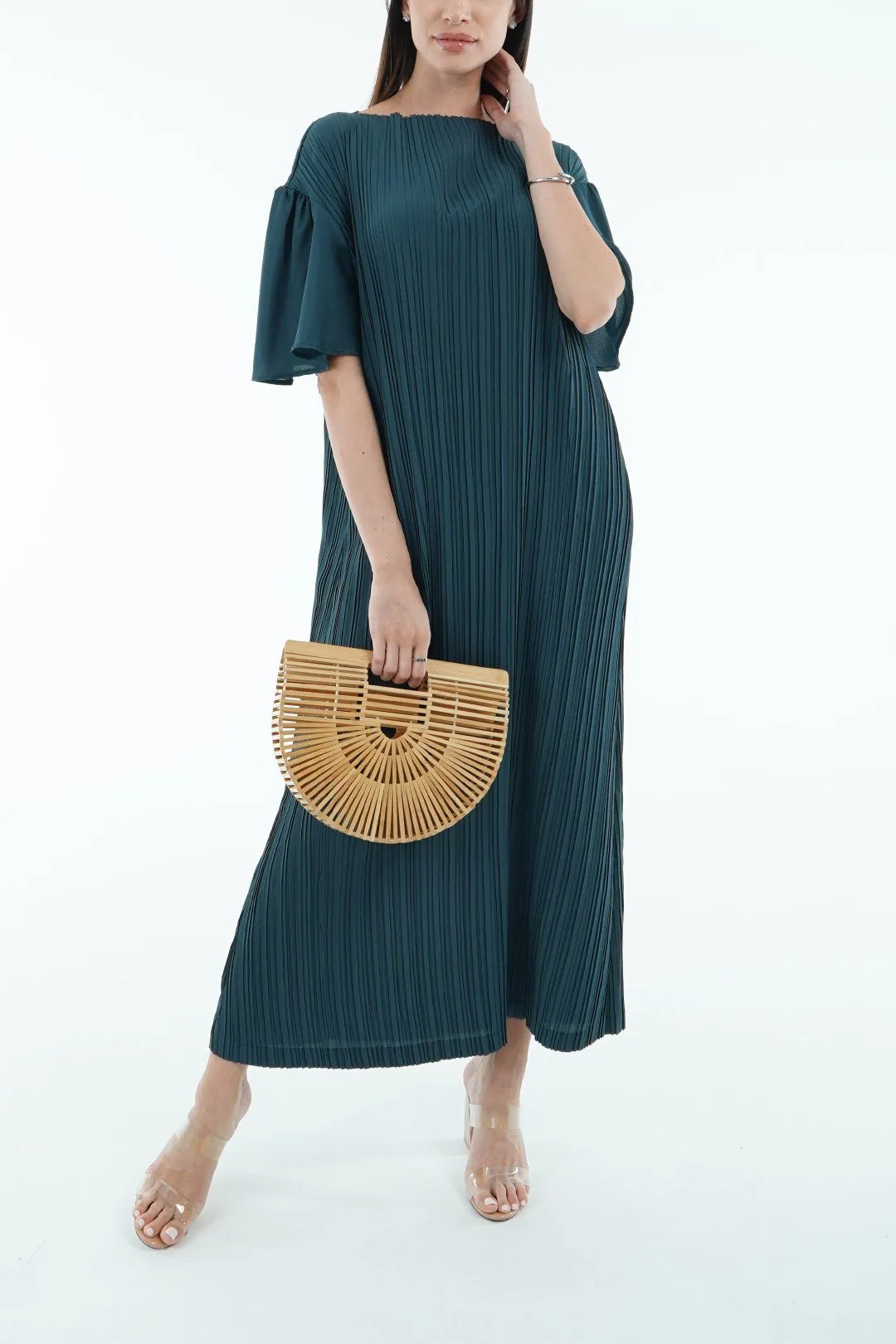 Duffin Pleated Dress With Flared Sleeves