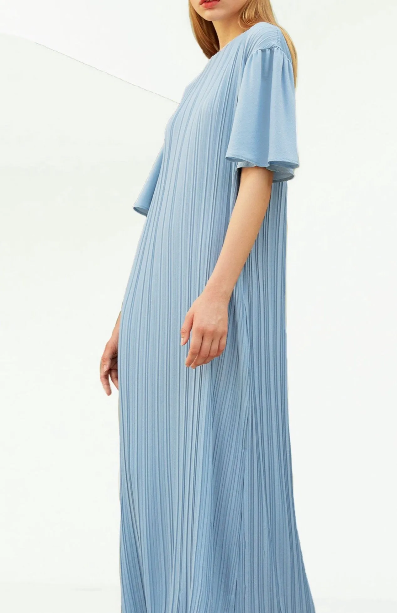 Duffin Pleated Dress With Flared Sleeves