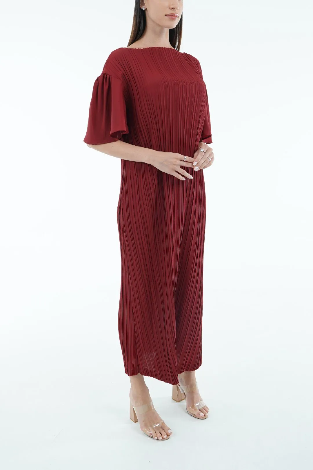 Duffin Pleated Dress With Flared Sleeves