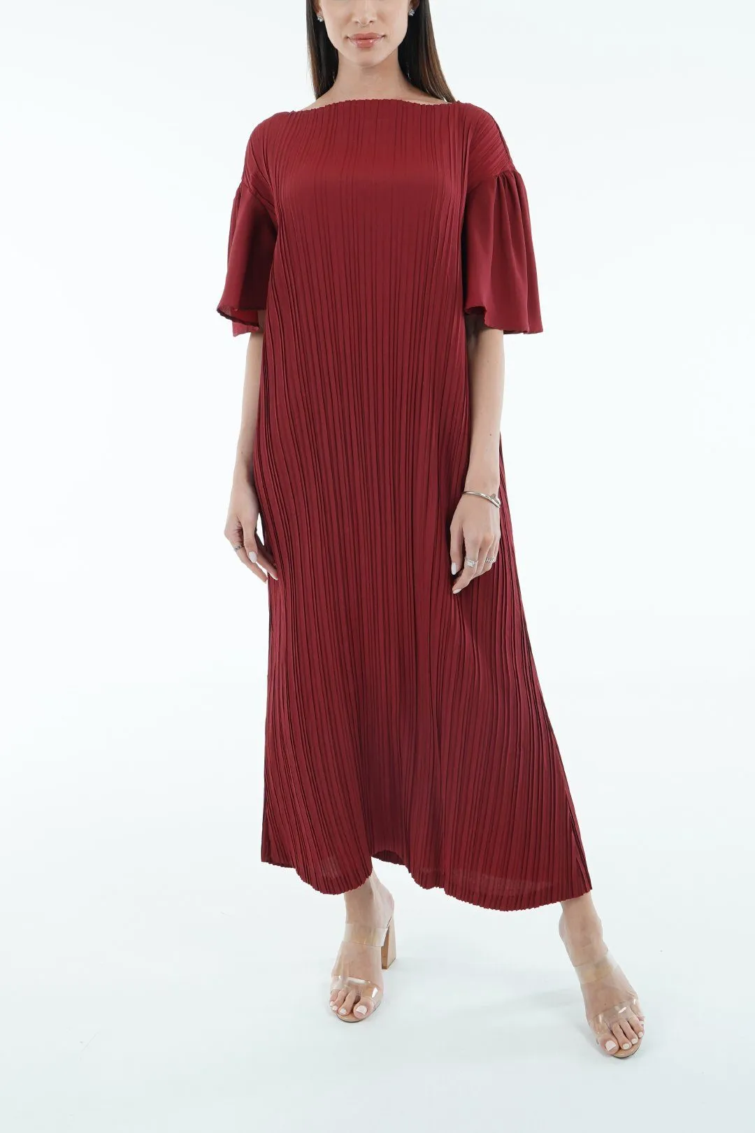 Duffin Pleated Dress With Flared Sleeves