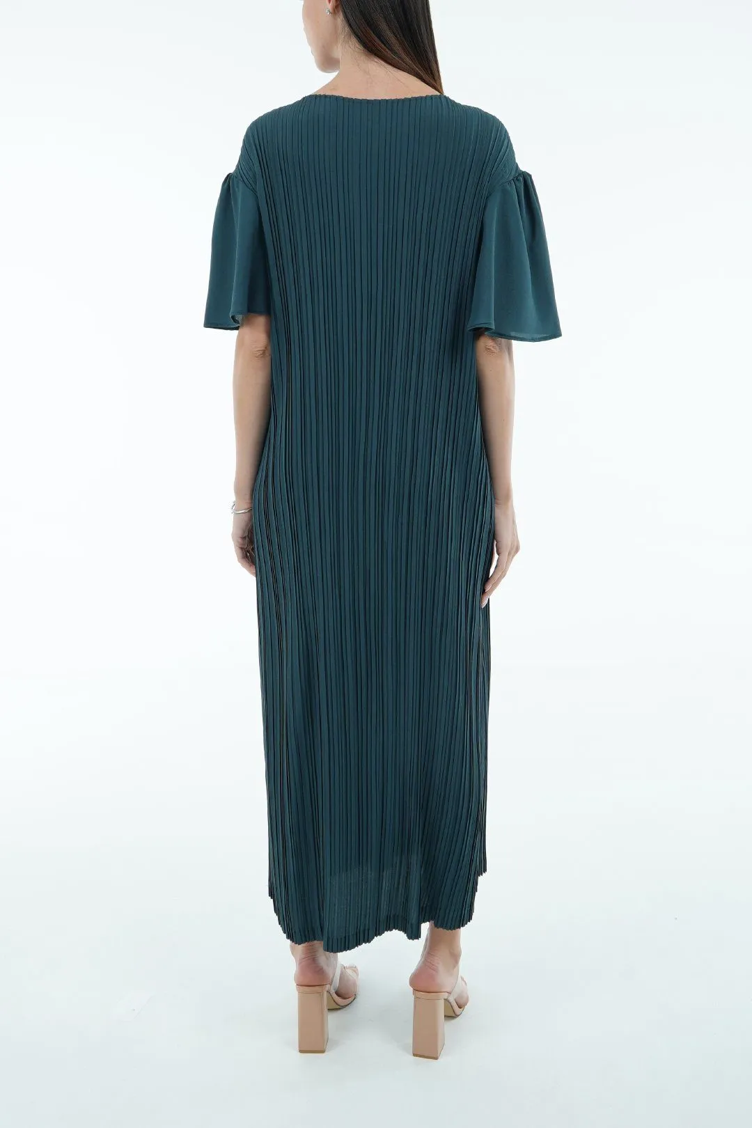 Duffin Pleated Dress With Flared Sleeves