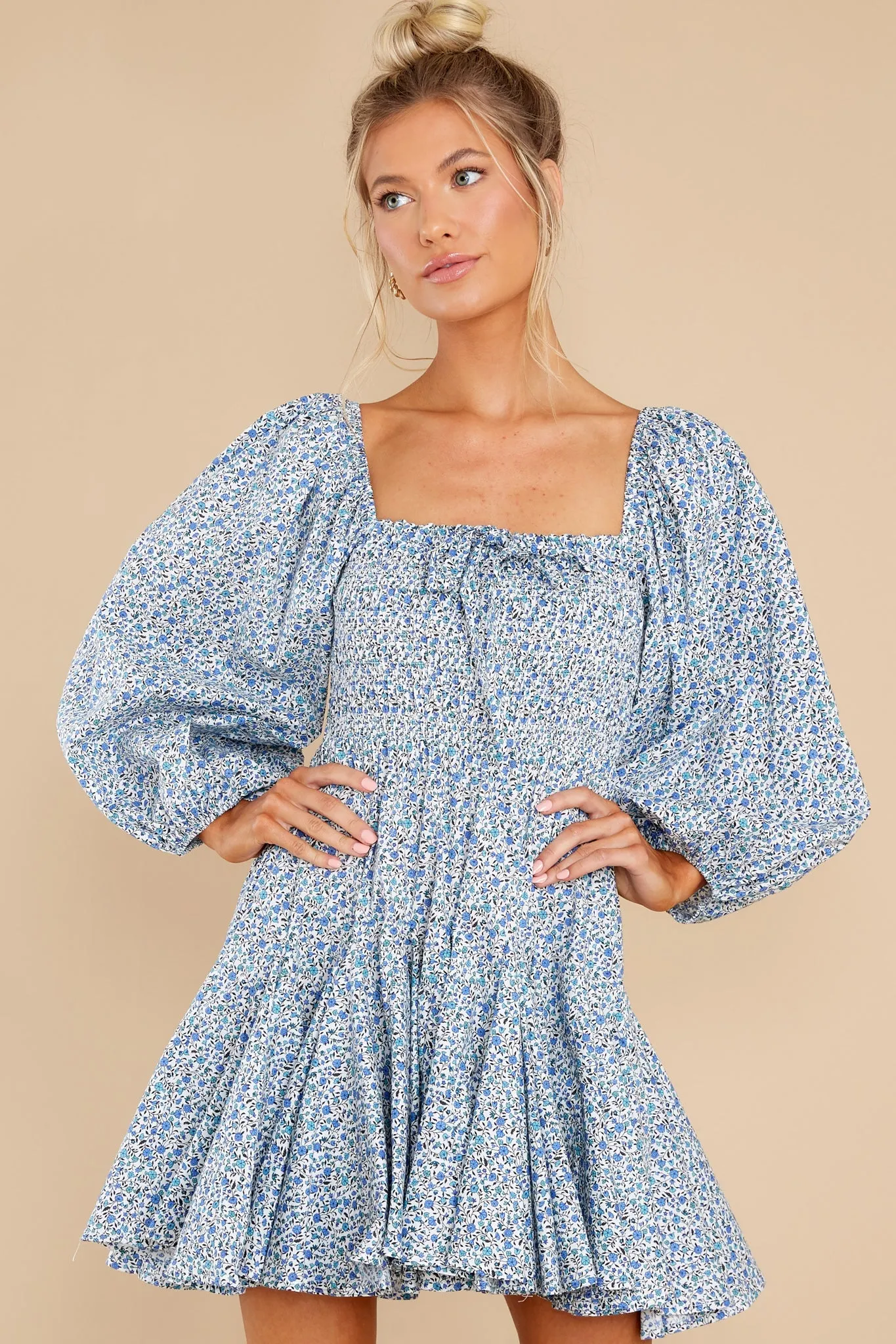 Easy On The Eyes Blue Floral Print Dress