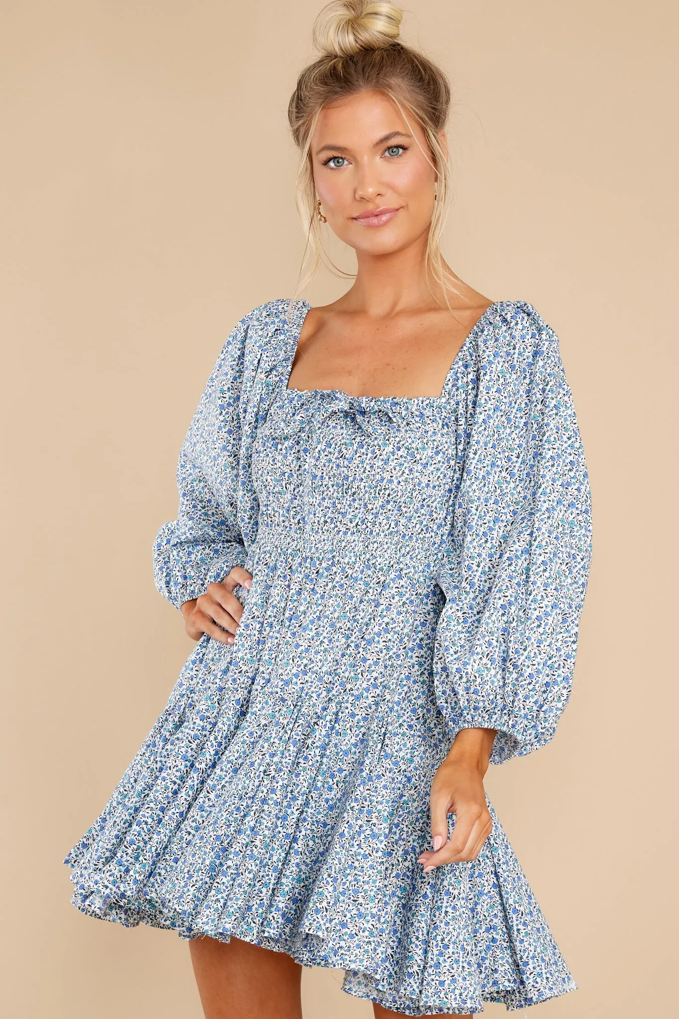 Easy On The Eyes Blue Floral Print Dress