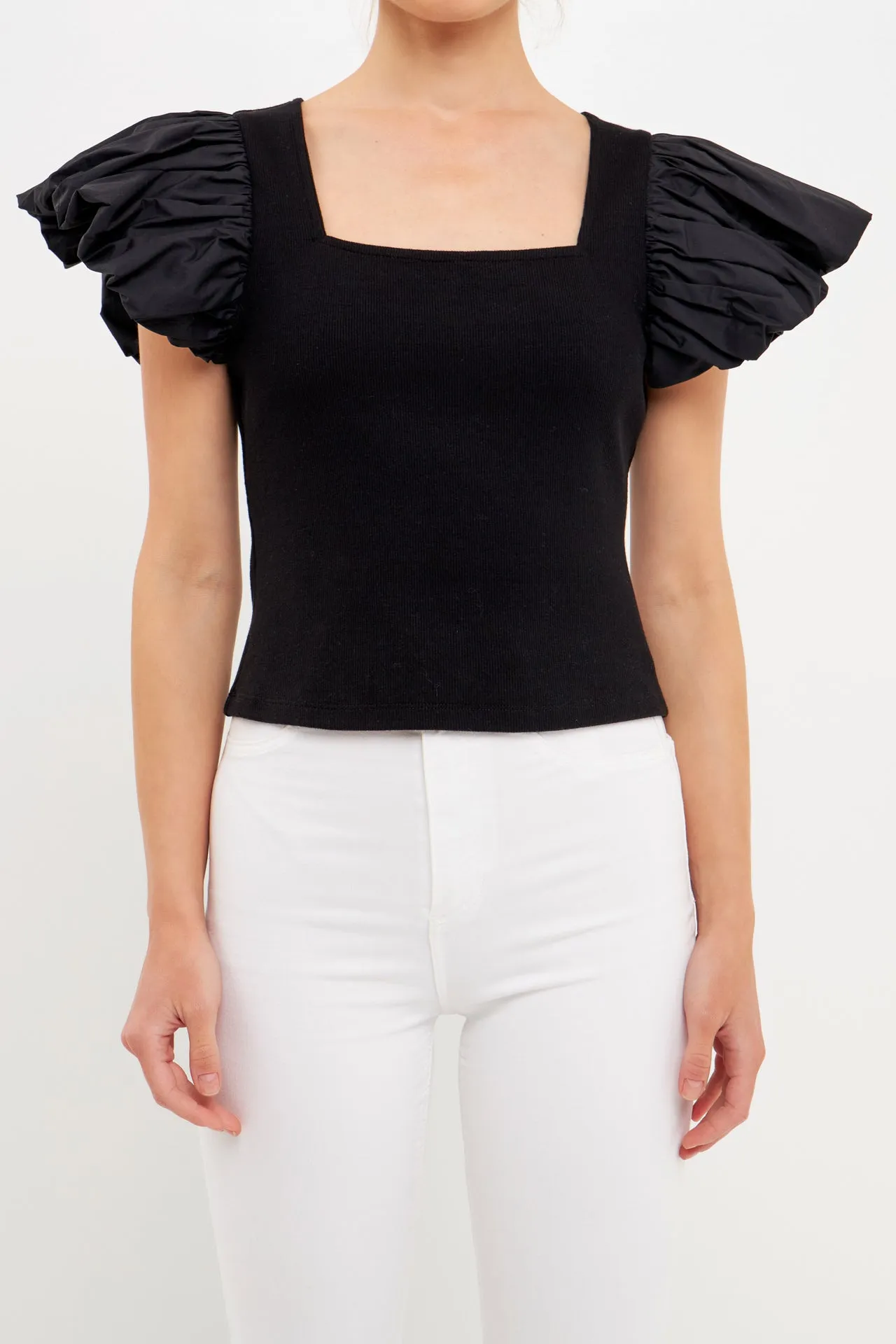 Endless Rose - Mixed Media Square Neckline Knit Top