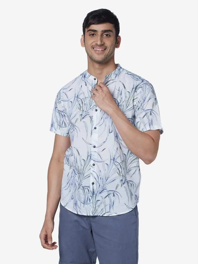 ETA Blue Resort-Fit Leaf Pattern Shirt