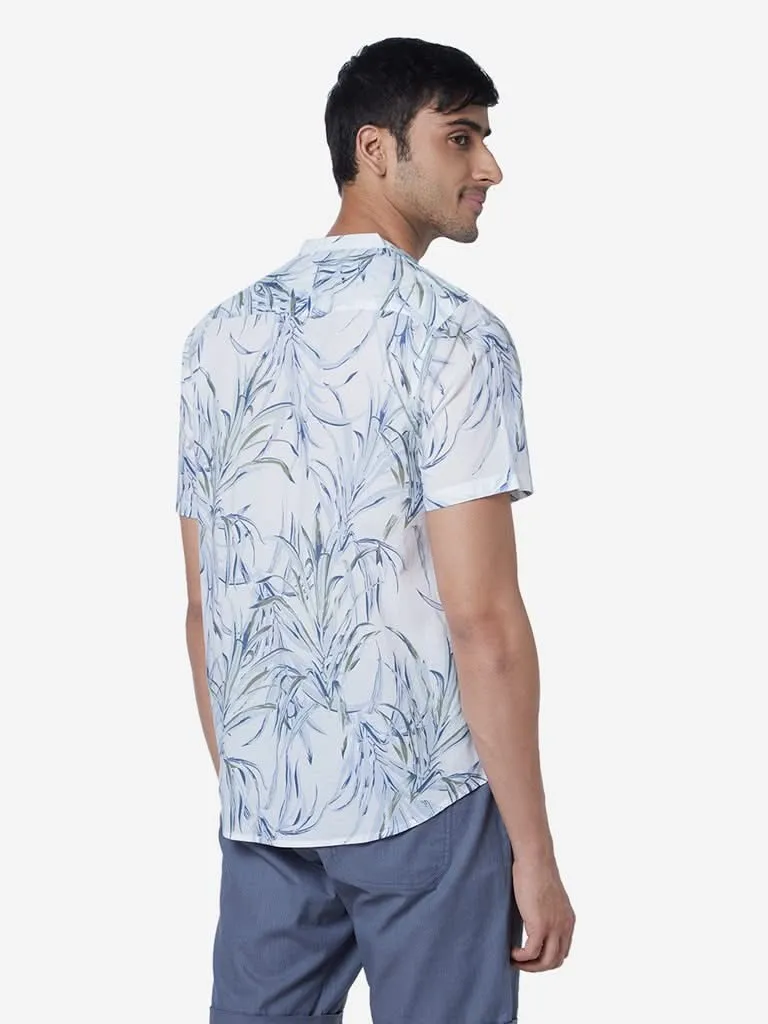 ETA Blue Resort-Fit Leaf Pattern Shirt