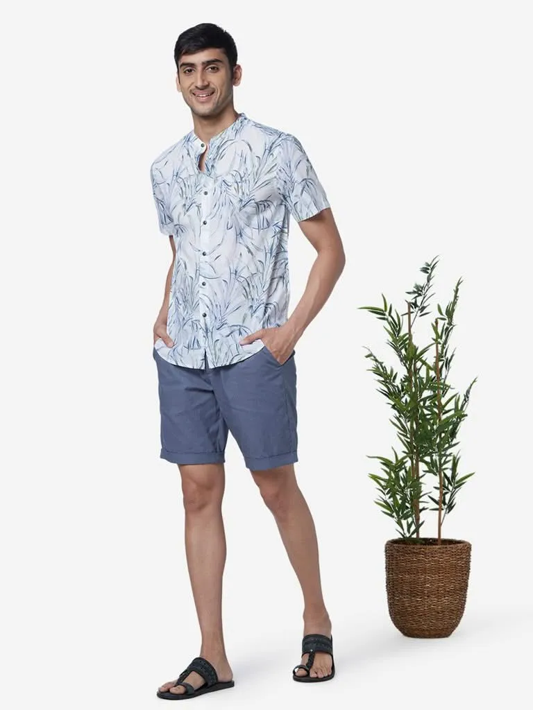 ETA Blue Resort-Fit Leaf Pattern Shirt