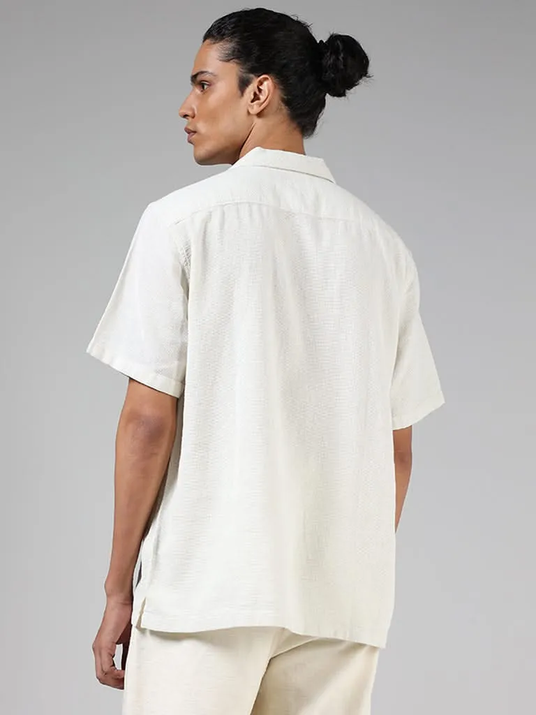 ETA Off White Self-Textured Cotton Resort-Fit Shirt