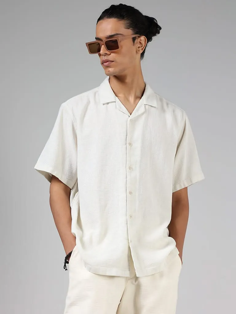 ETA Off White Self-Textured Cotton Resort-Fit Shirt