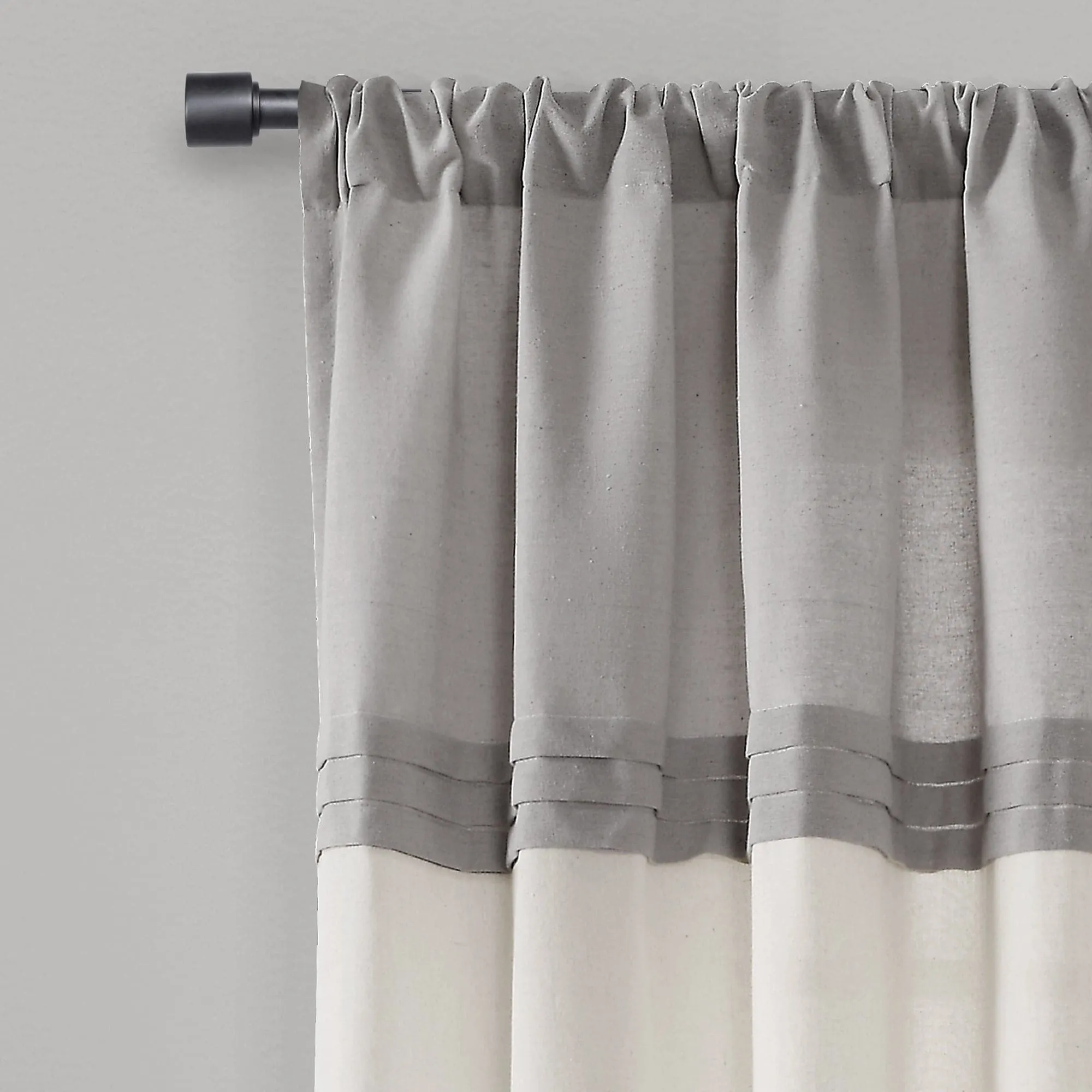 Farmhouse Faux Linen Colorblock Pleated Window Curtains