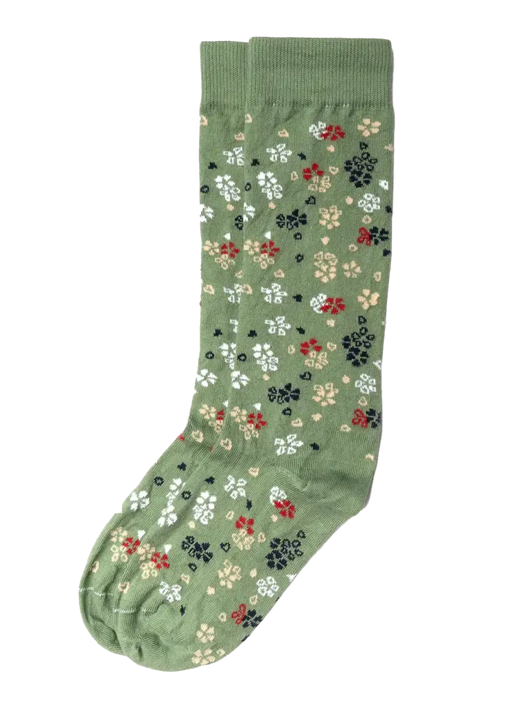 Floral Crew Sock- Sage