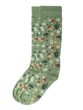 Floral Crew Sock- Sage