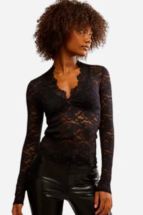 Free People All Day Lace Long Sleeve in Black