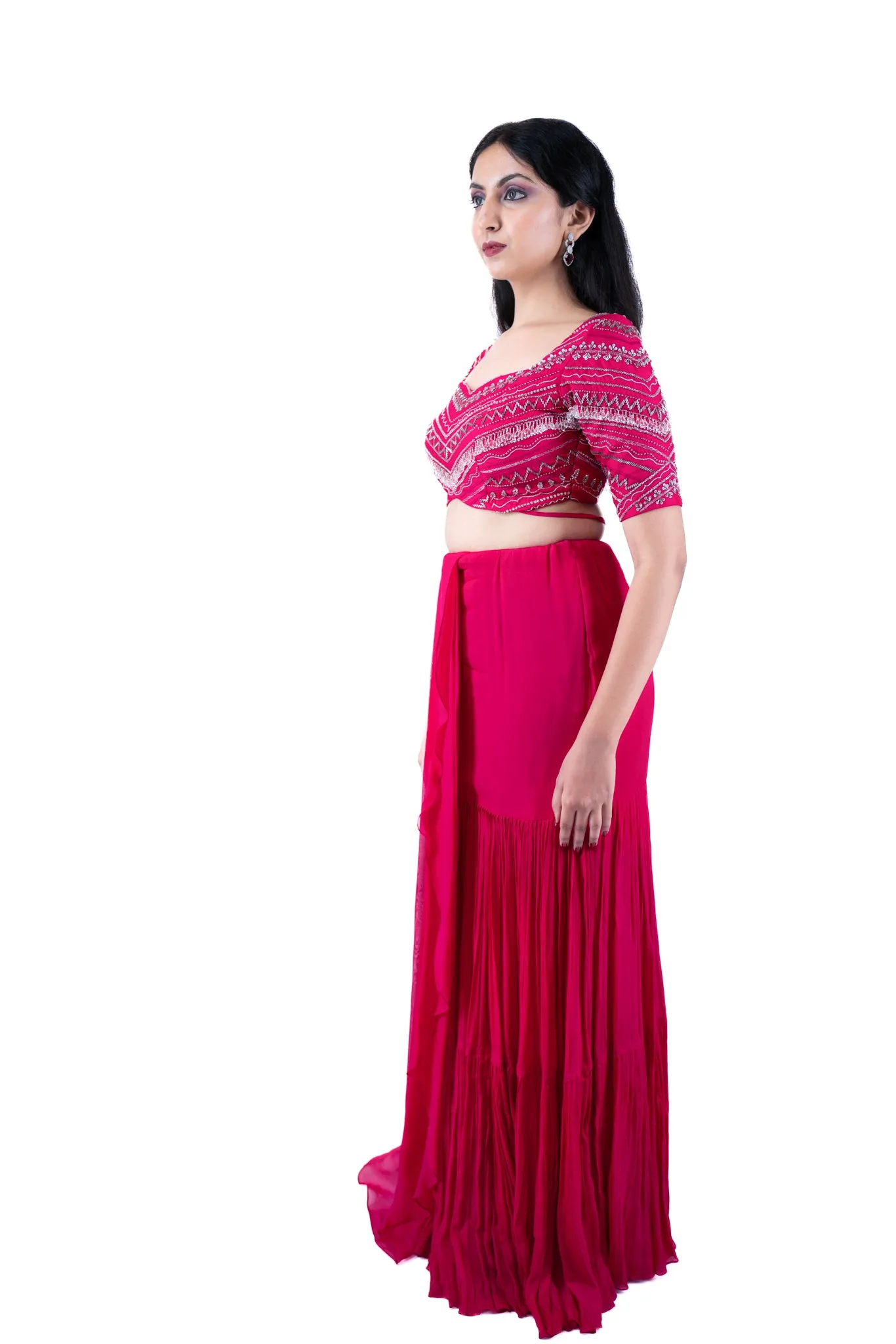 Fuchsia Pleated Concept Saree