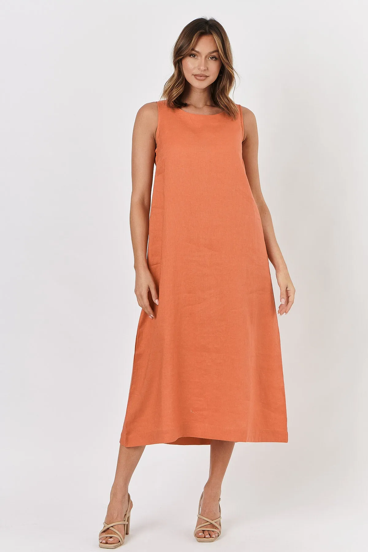 GA325 Linen Dress in Tandoori