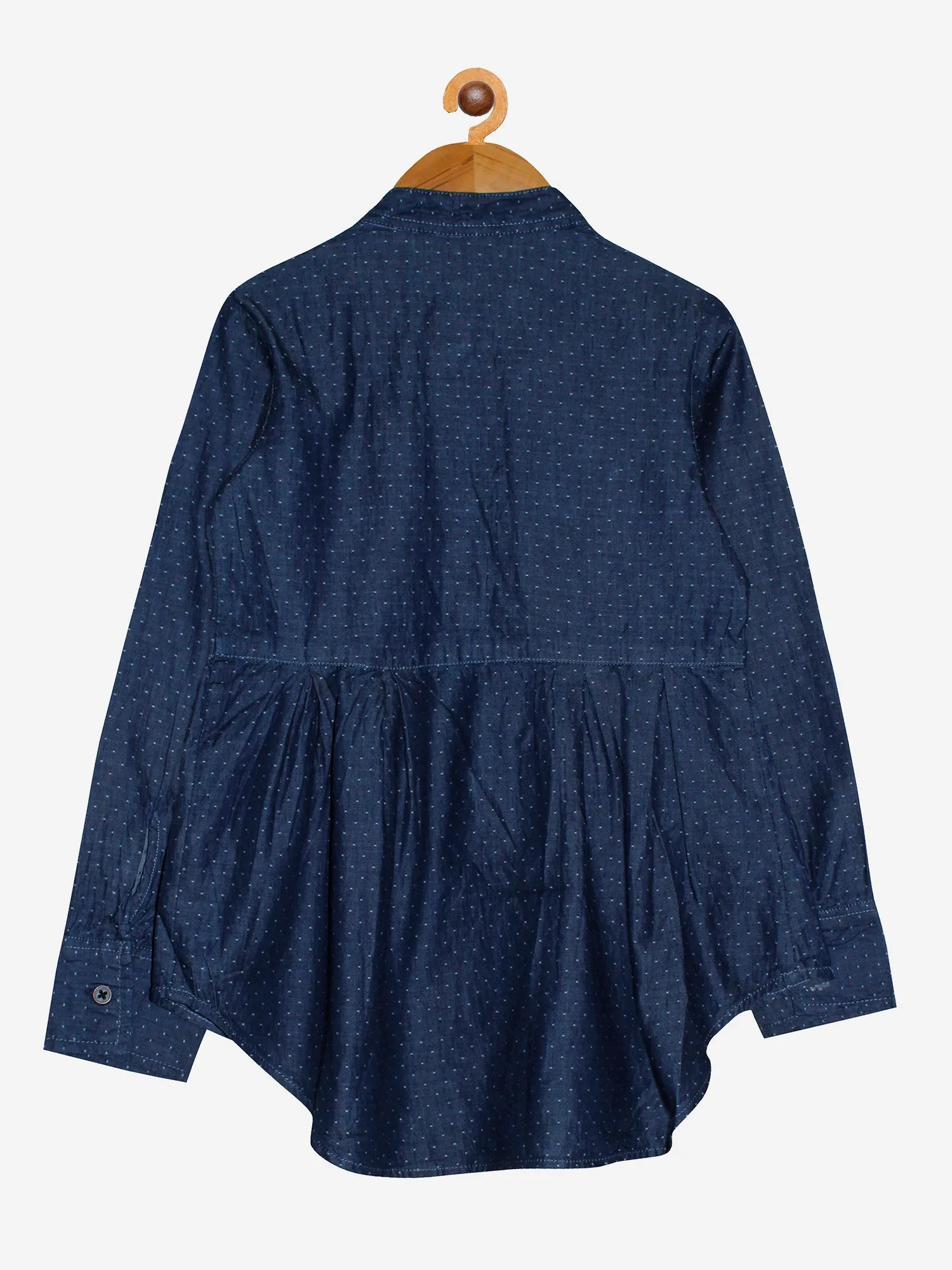 Girls Full Sleeve Dobby Top With Pleated Bottom