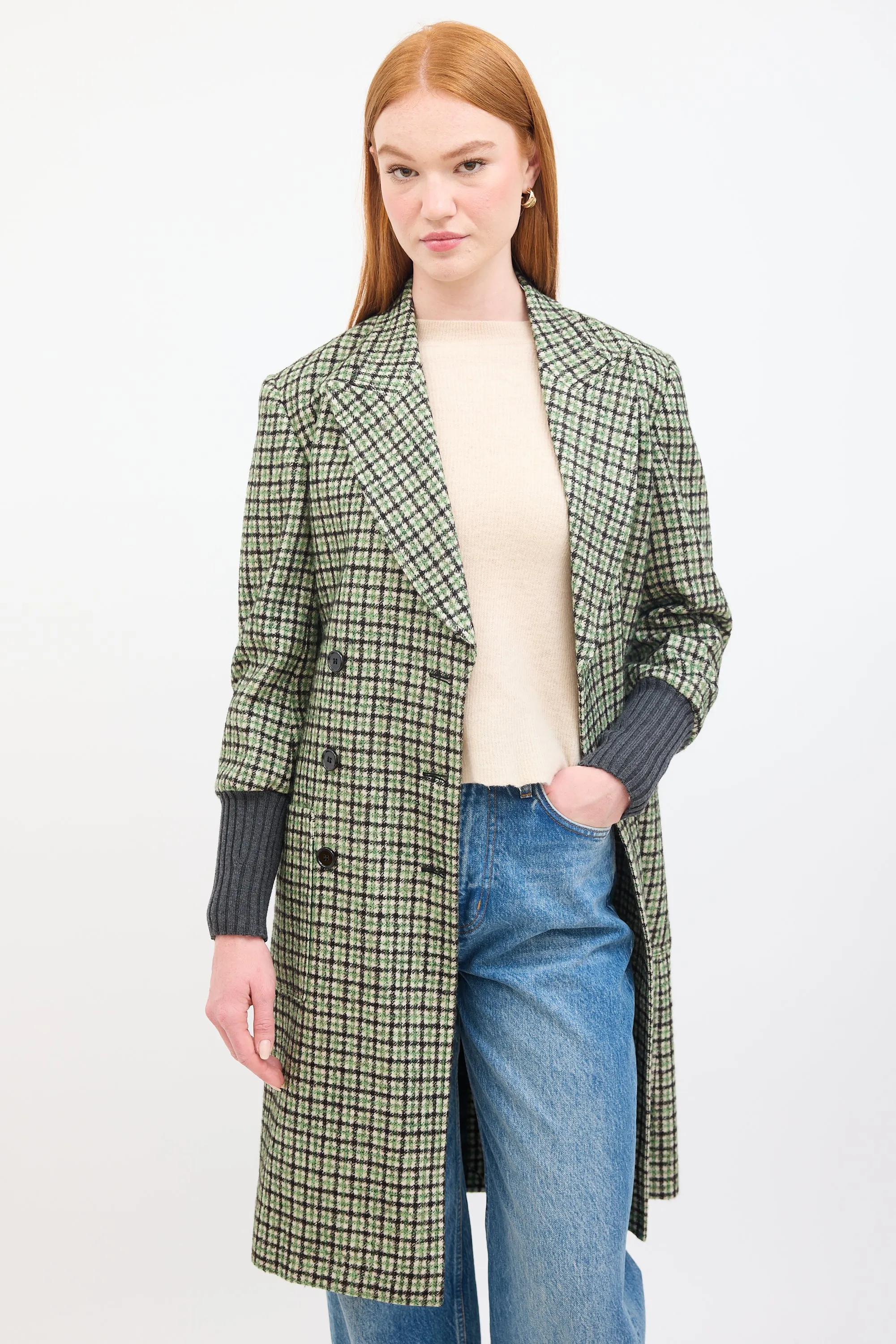 Green & Multi Wool Checkered  Coat