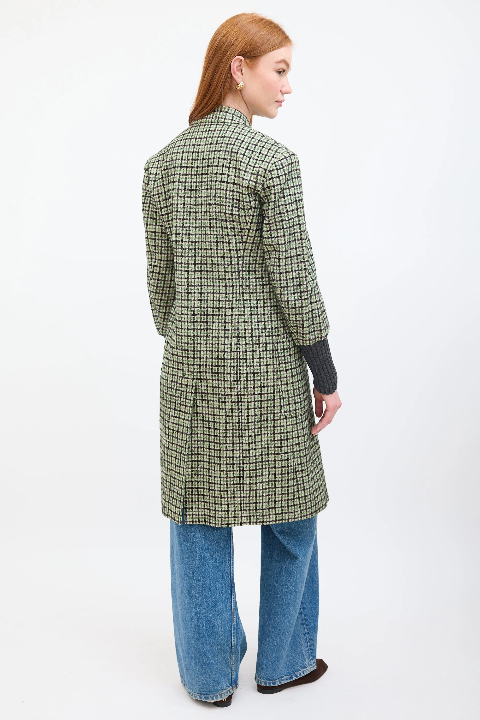 Green & Multi Wool Checkered  Coat