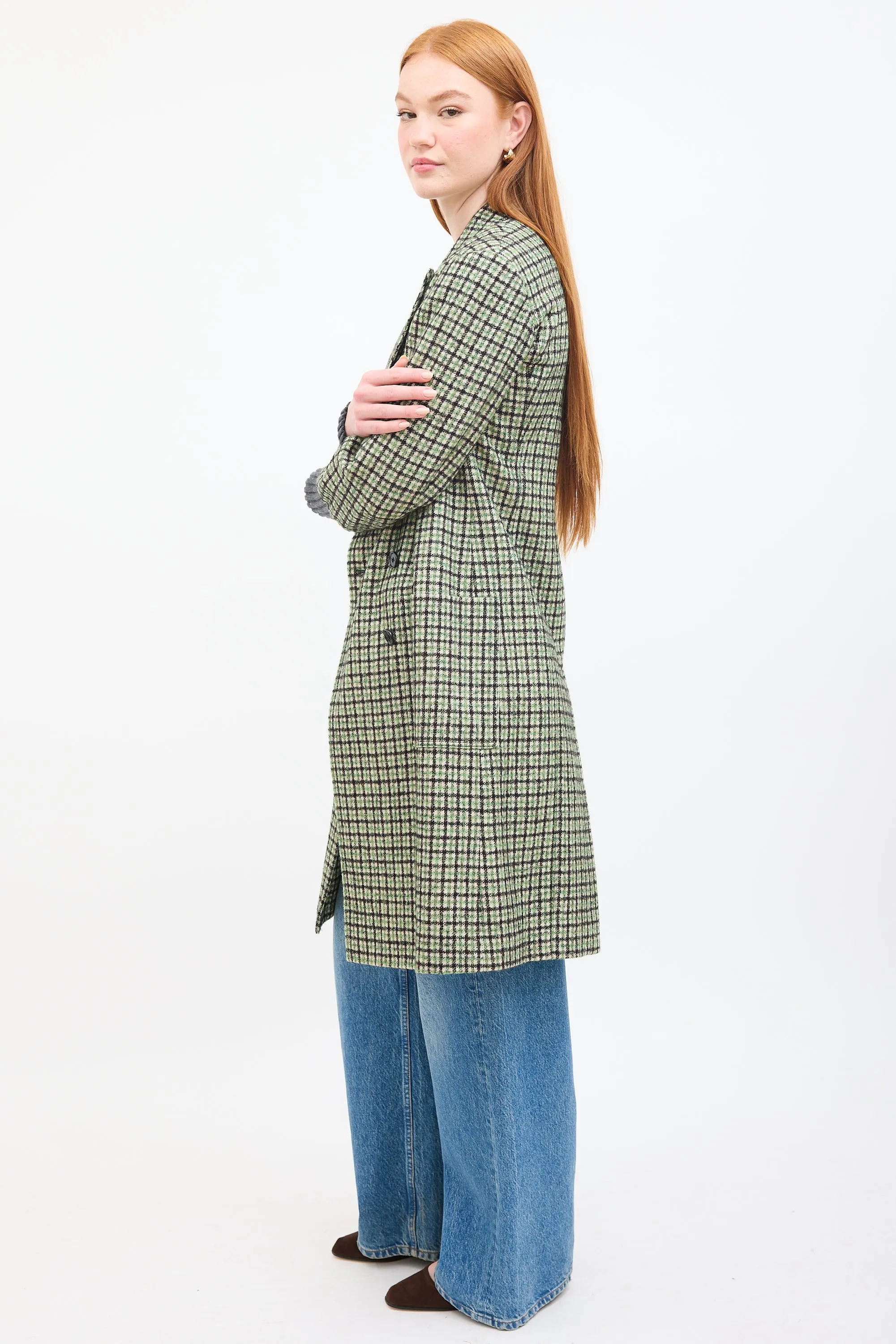 Green & Multi Wool Checkered  Coat