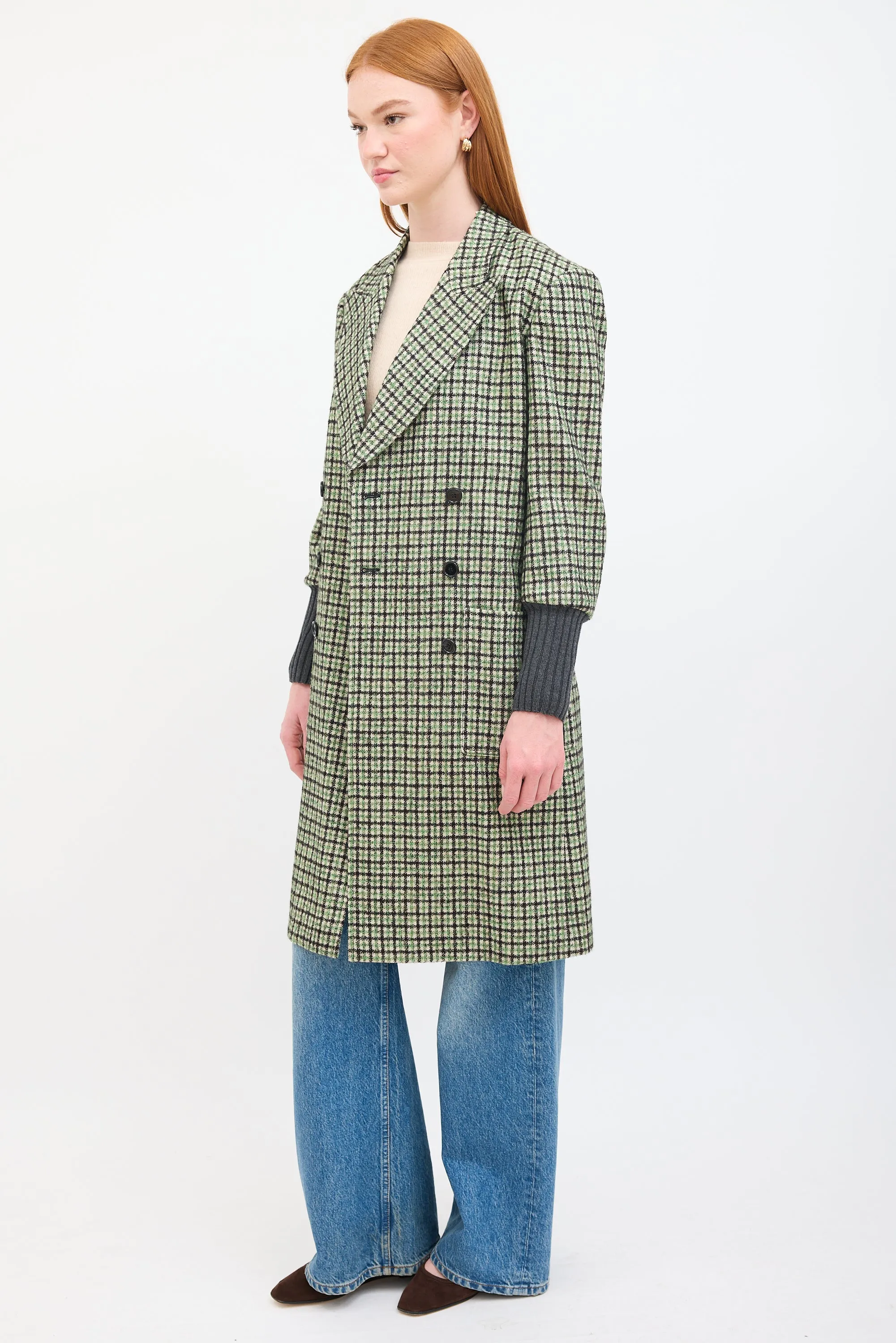 Green & Multi Wool Checkered  Coat