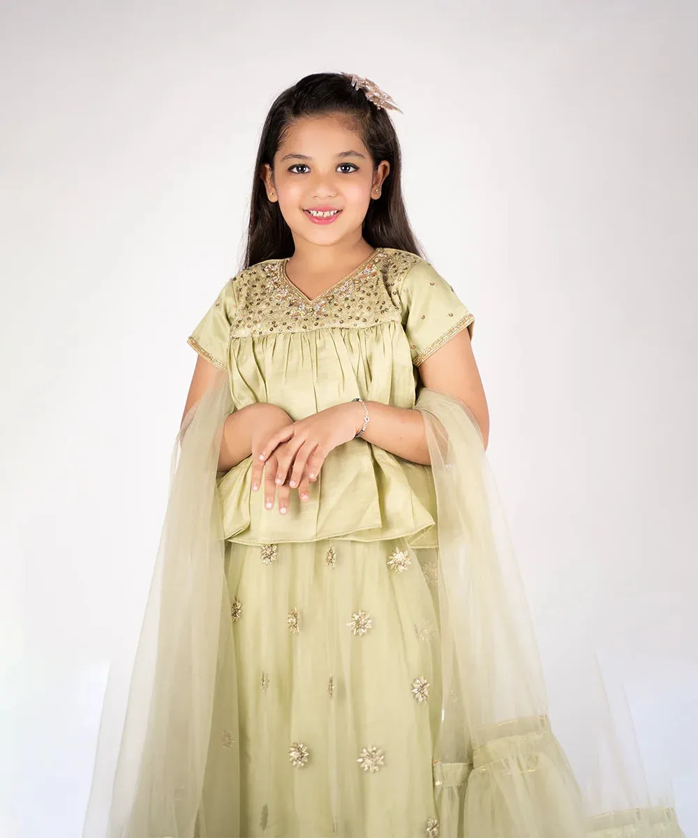 Green Colored Ethnic Lehenga for 9 Year Girl