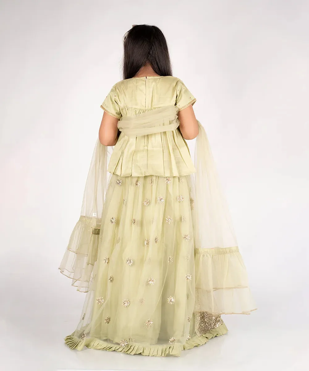 Green Colored Ethnic Lehenga for 9 Year Girl