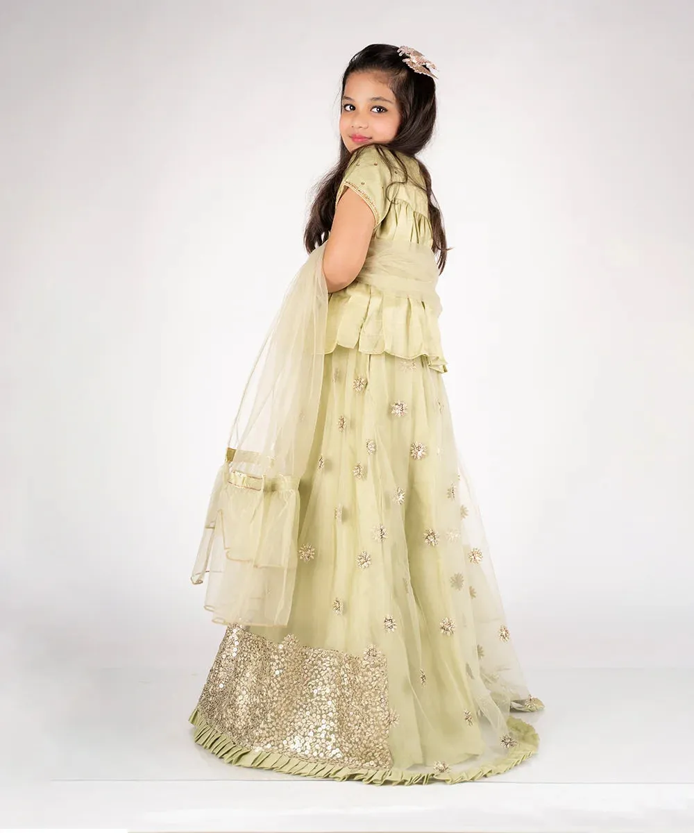 Green Colored Ethnic Lehenga for 9 Year Girl